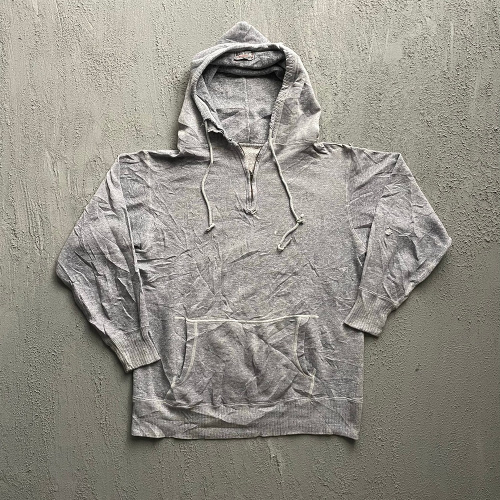 Vintage Quarter Zip Pullover Hoodie Mens Medium Grey 60s Glen Isle Penmans